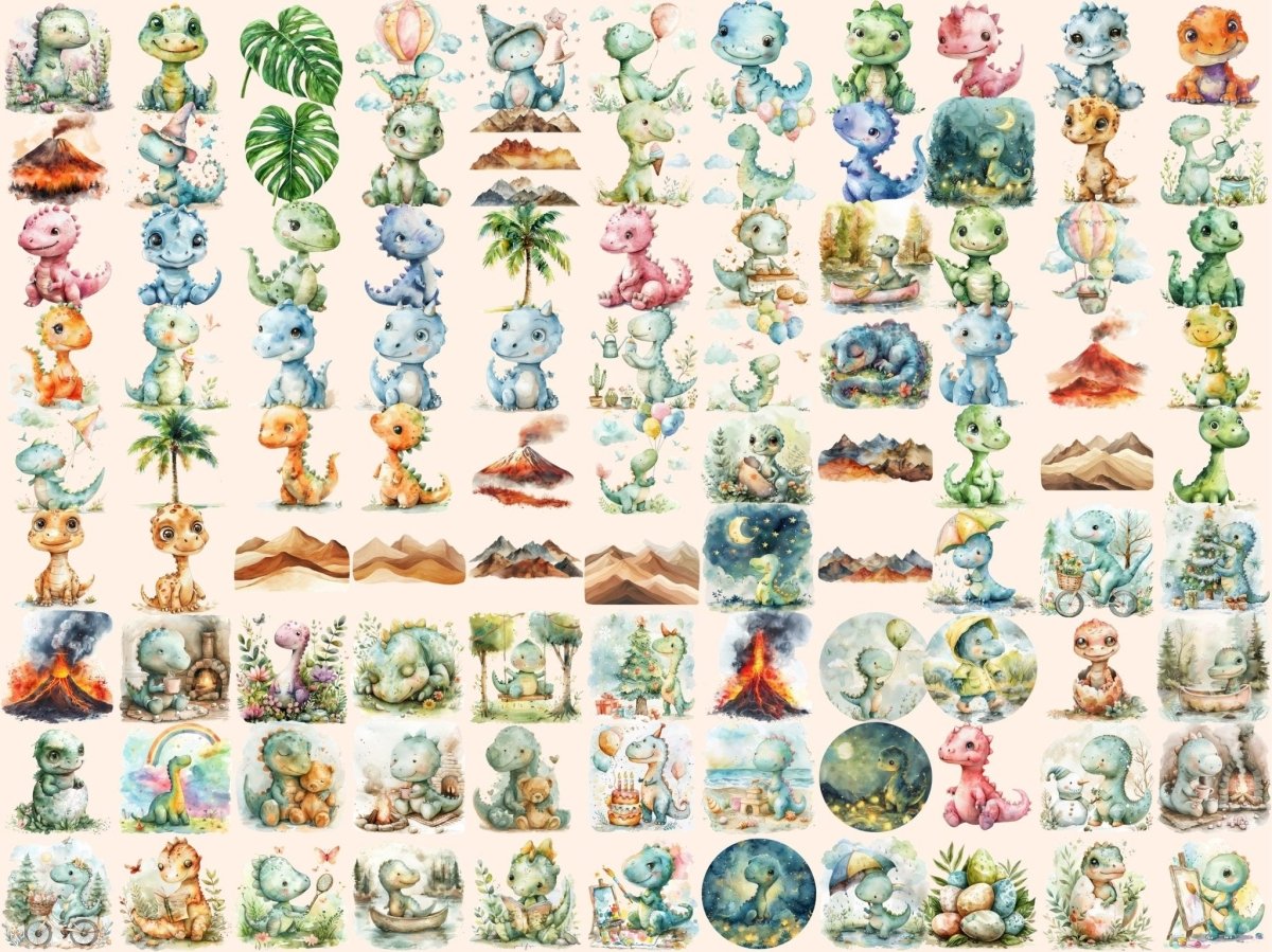 Cute Dinosaurs Watercolor Clipart Adorable Dinosaurs - Wonders Artist