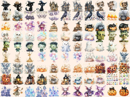 Cute Halloween Watercolor Clipart adorable halloween - Wonders Artist