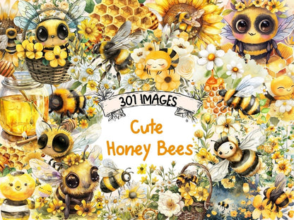 Cute Honey Bees Watercolor Clipart Adorable Bees - Wonders Artist