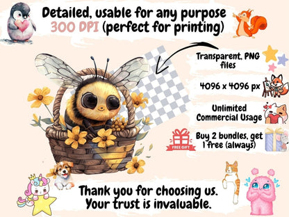 Cute Honey Bees Watercolor Clipart Adorable Bees - Wonders Artist