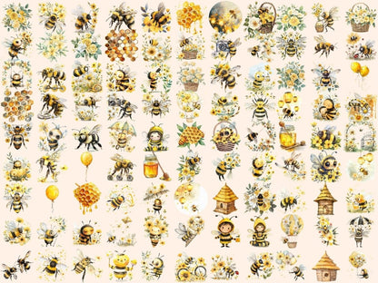 Cute Honey Bees Watercolor Clipart Adorable Bees - Wonders Artist