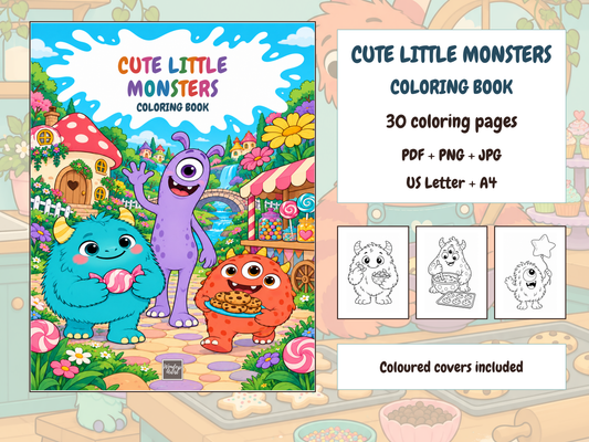 Cute Little Monsters Coloring Book — complete digital bundle