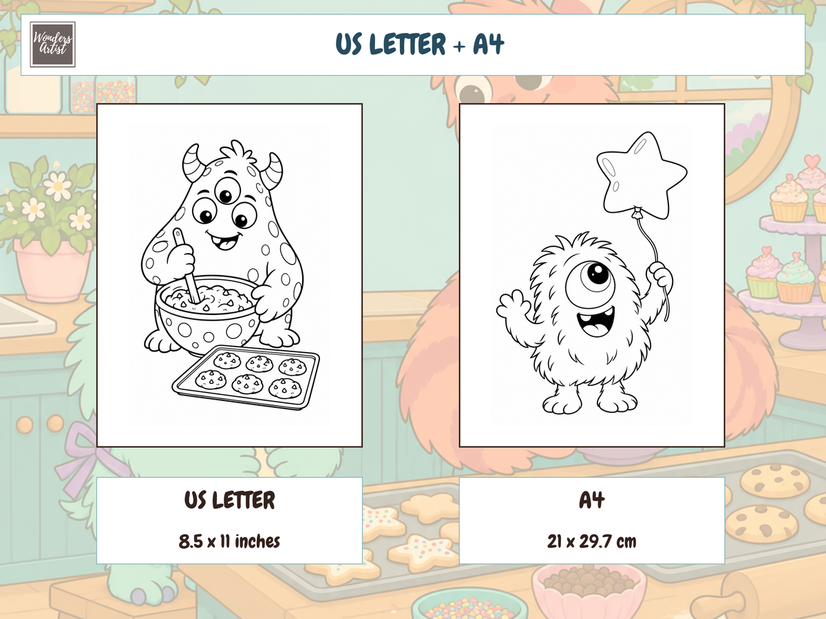 Cute Little Monsters Coloring Book — print sizes