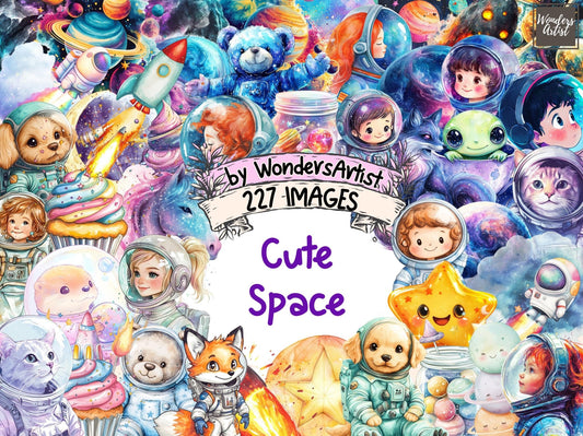 Cute Space Watercolor Clipart - High - Quality Instant Digital Download for Creative Projects