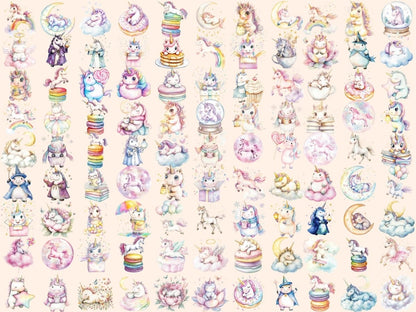 Cute Unicorns Watercolor Clipart adorable unicorn png baby unicorn png cute unicorns png - WondersArtist