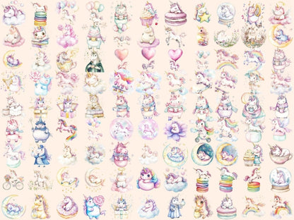 Cute Unicorns Watercolor Clipart adorable unicorn png baby unicorn png cute unicorns png - WondersArtist