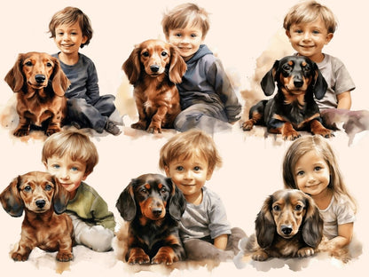 Dachshunds Watercolor Clipart dachshund art - Wonders Artist