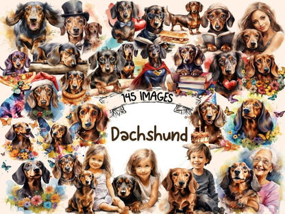Dachshunds Watercolor Clipart dachshund art - Wonders Artist