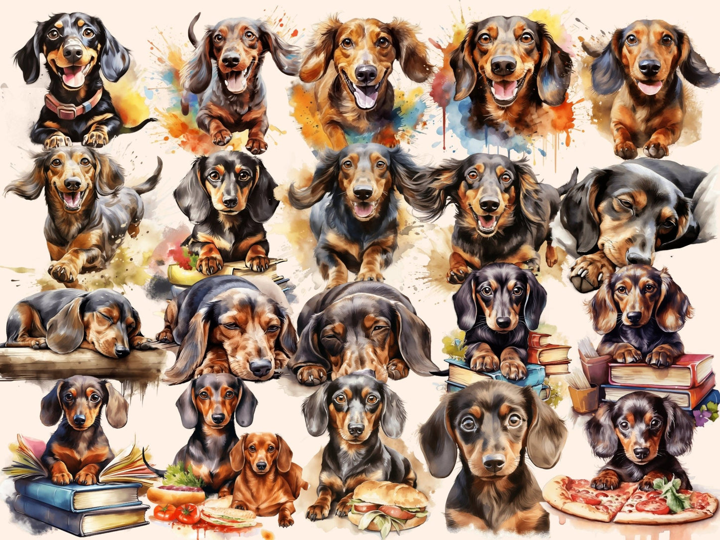 Dachshunds Watercolor Clipart - High - Quality Instant Digital Download for Creative Projects