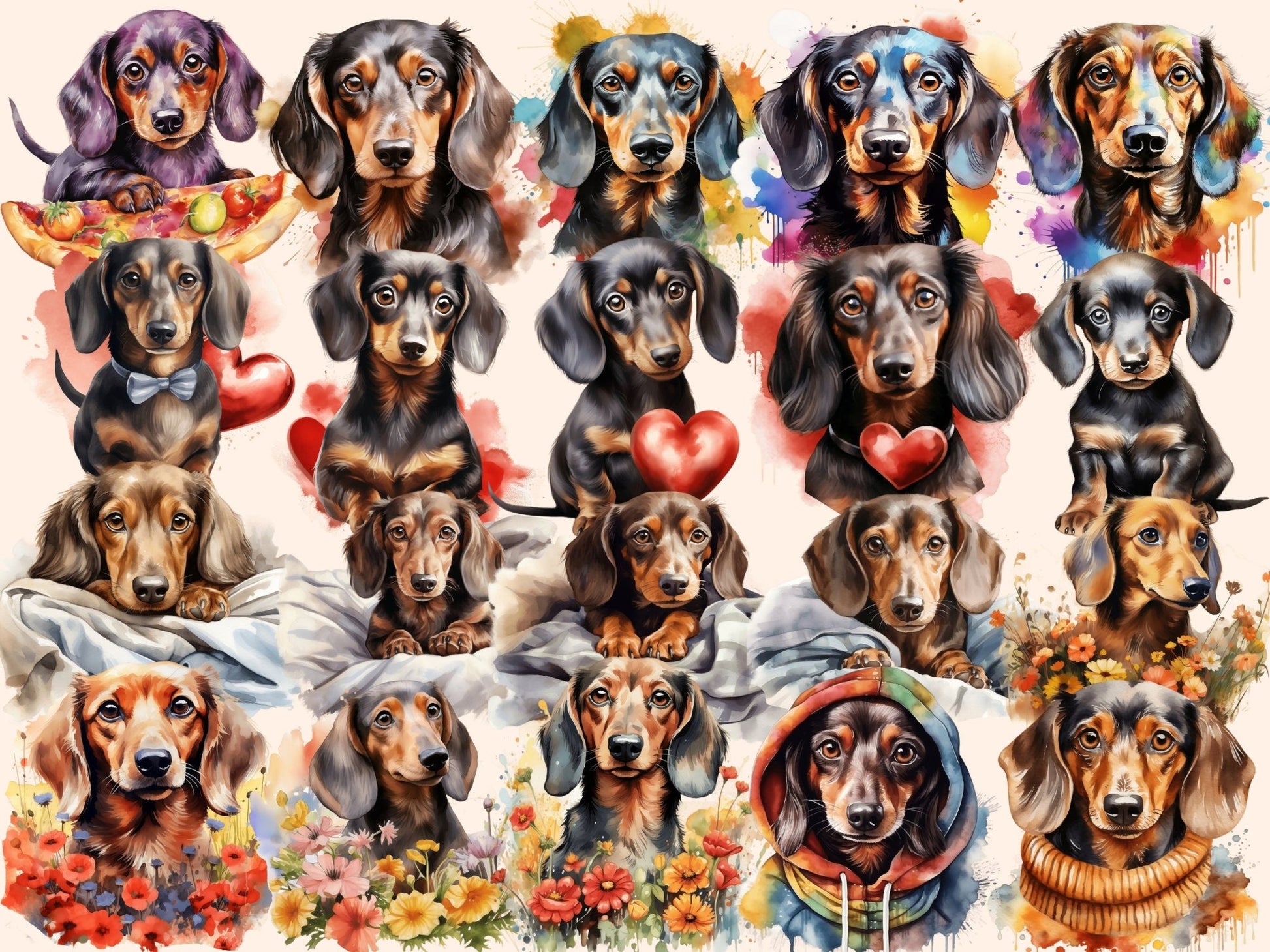 Dachshunds Watercolor Clipart - High - Quality Instant Digital Download for Creative Projects