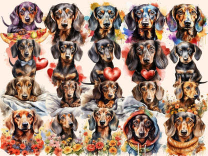 Dachshunds Watercolor Clipart dachshund art - Wonders Artist