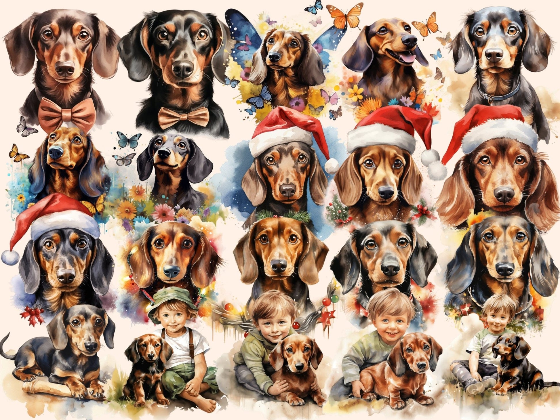 Dachshunds Watercolor Clipart - High - Quality Instant Digital Download for Creative Projects