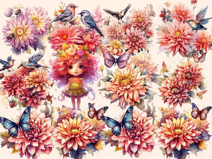 Dahlias Watercolor Clipart dahlia bouquet - Wonders Artist