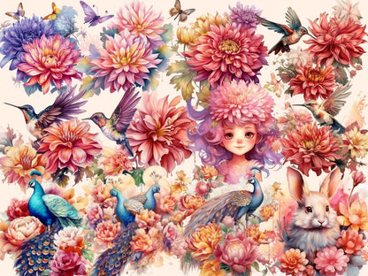 Dahlias Watercolor Clipart dahlia bouquet - Wonders Artist