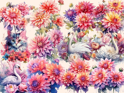 Dahlias Watercolor Clipart dahlia bouquet - Wonders Artist