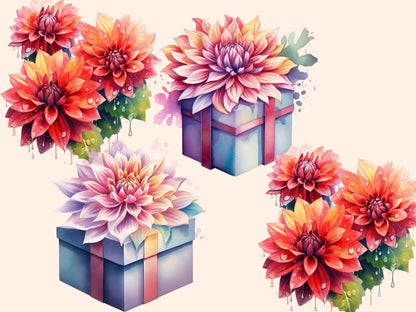 Dahlias Watercolor Clipart dahlia bouquet - Wonders Artist