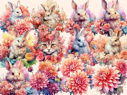 Dahlias Watercolor Clipart dahlia bouquet - Wonders Artist