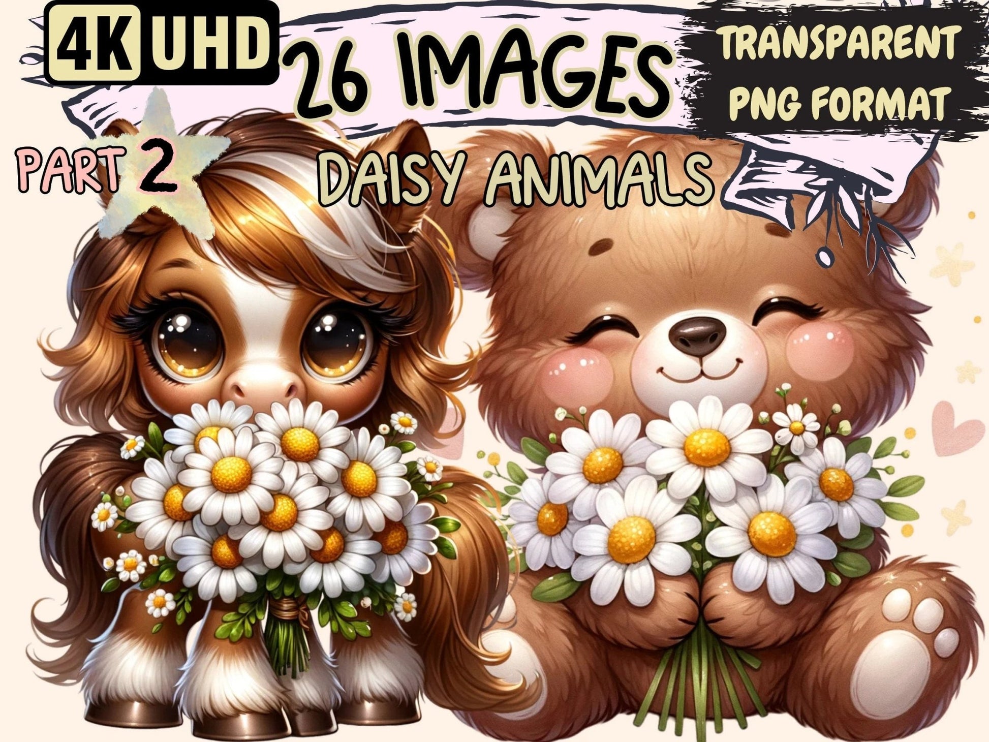 Daisy Animals (P2) Clipart - High - Quality Instant Digital Download for Creative Projects