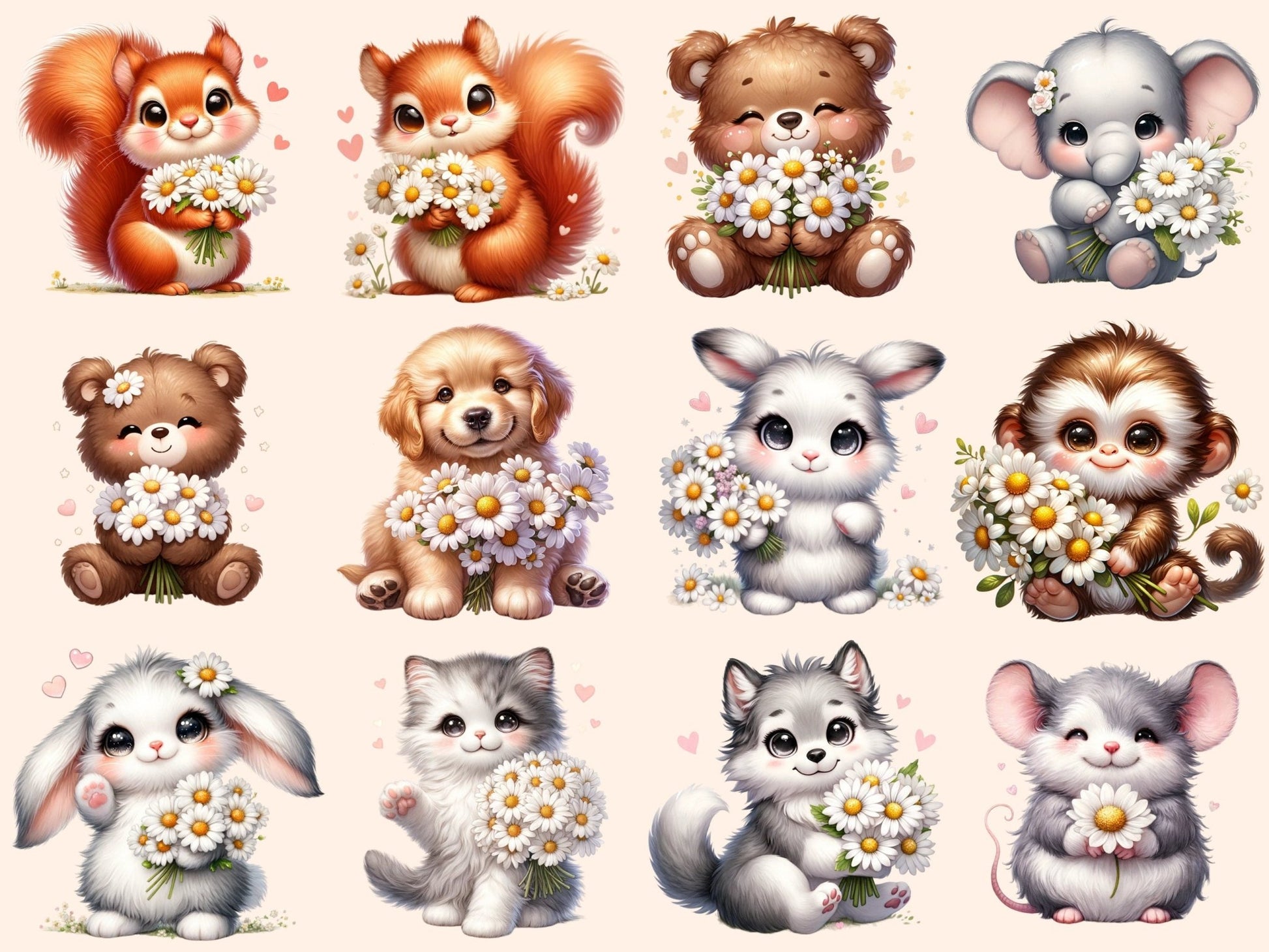 Daisy Animals (P2) Clipart - High - Quality Instant Digital Download for Creative Projects