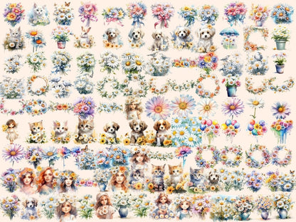 Daisy Flowers Watercolor Clipart daisies clip art - Wonders Artist