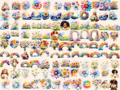 Daisy Flowers Watercolor Clipart daisies clip art - Wonders Artist