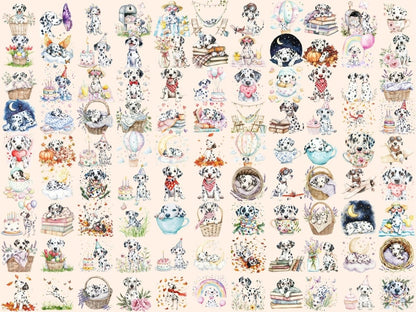 Dalmatians Watercolor Clipart animal clipart black and white dog cute dog clipart - WondersArtist