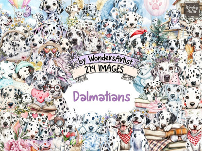 Dalmatians Watercolor Clipart animal clipart black and white dog cute dog clipart - WondersArtist