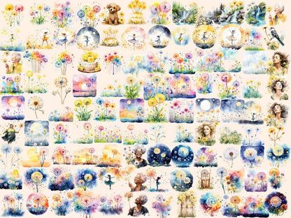 Dandelion Flowers Watercolor Clipart colorful flowers png - Wonders Artist
