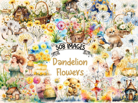 Dandelion Flowers Watercolor Clipart colorful flowers png - Wonders Artist
