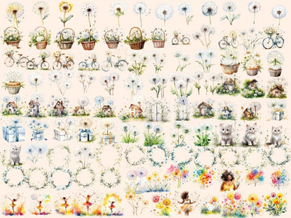 Dandelion Flowers Watercolor Clipart colorful flowers png - Wonders Artist