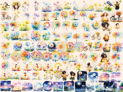 Dandelion Flowers Watercolor Clipart colorful flowers png - Wonders Artist
