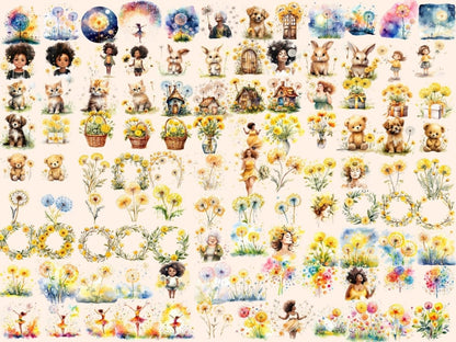 Dandelion Flowers Watercolor Clipart colorful flowers png - Wonders Artist