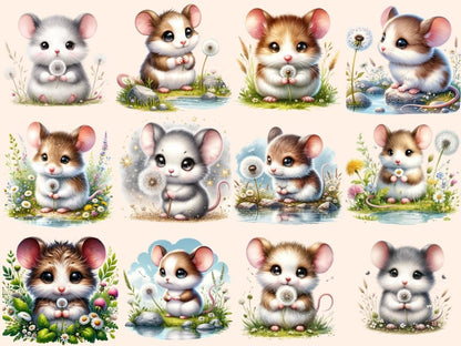Dandelion Mice Clipart Cute mouse art - Wonders Artist