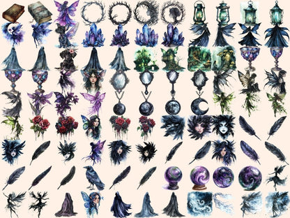 Dark Fairies Watercolor Clipart black fairy clipart - Wonders Artist