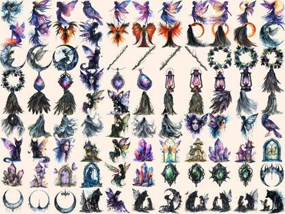 Dark Fairies Watercolor Clipart black fairy clipart - Wonders Artist