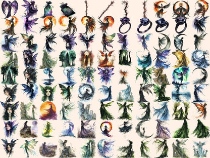 Dark Fairies Watercolor Clipart black fairy clipart - Wonders Artist