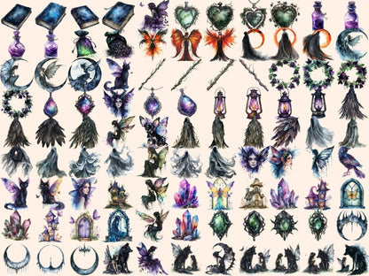 Dark Fairies Watercolor Clipart black fairy clipart - Wonders Artist