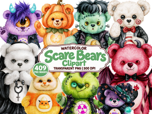Scare Bears Watercolor Clipart