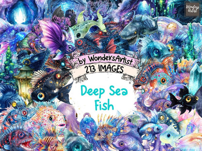Deep Sea Fish Watercolor Clipart aquatic animals png - Wonders Artist