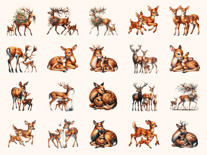 Deer & Fawns Clipart All Bundles Clipart Line Art - WondersArtist