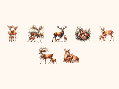 Deer & Fawns Clipart All Bundles Clipart Line Art - WondersArtist