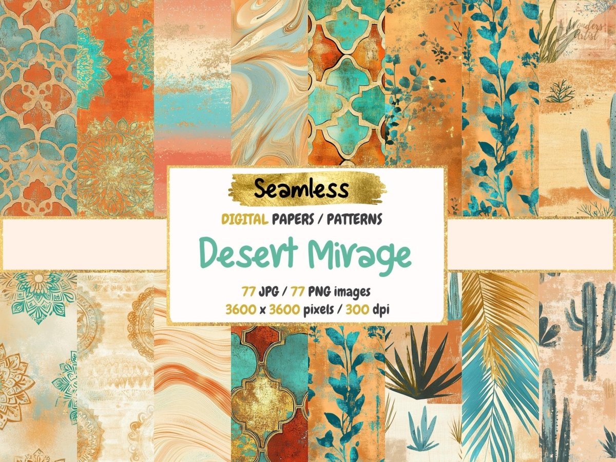 Desert Mirage Seamless Pattern Digital Papers boho desert print desert mirage desert seamless - WondersArtist