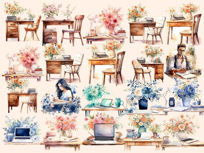 Desk Scenes Watercolor Clipart book clipart - Wonders Artist
