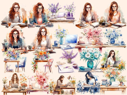 Desk Scenes Watercolor Clipart book clipart - Wonders Artist