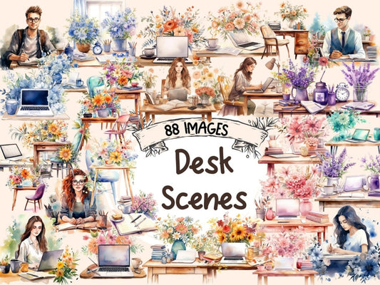 Desk Scenes Watercolor Clipart book clipart - Wonders Artist