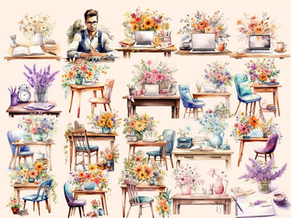 Desk Scenes Watercolor Clipart book clipart - Wonders Artist