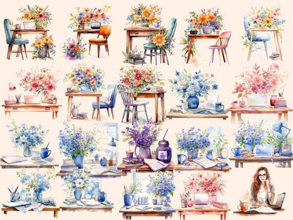 Desk Scenes Watercolor Clipart book clipart - Wonders Artist