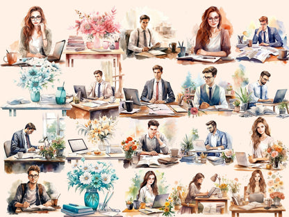 Desk Scenes Watercolor Clipart book clipart - Wonders Artist