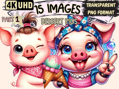 Dessert Pigs Clipart - High - Quality Instant Digital Download for Creative Projects