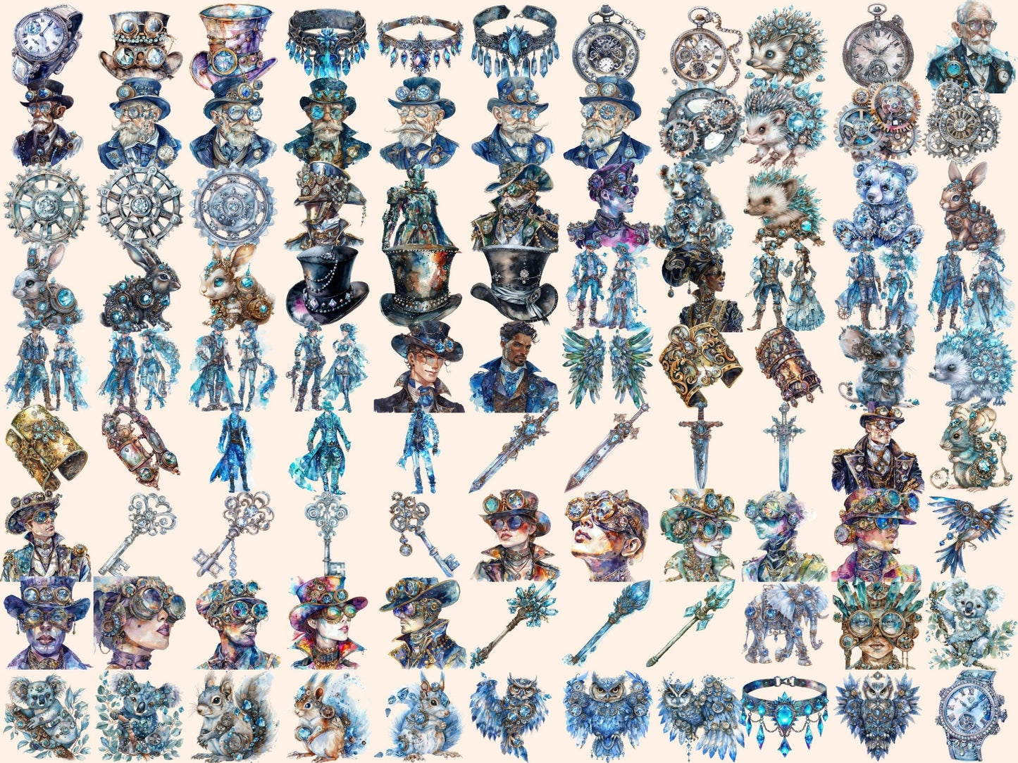 Diamond Steampunk Watercolor Clipart - High - Quality Instant Digital Download for Creative Projects